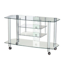 Professional Factory LCD TV Stand 32 37 42 46 50 Mobile Tempered Glass TV Stand with 4-Tier Shelves/